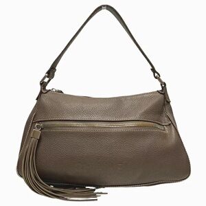 Authentic CHANEL taupe calfskin leather oversized tassel hobo bag